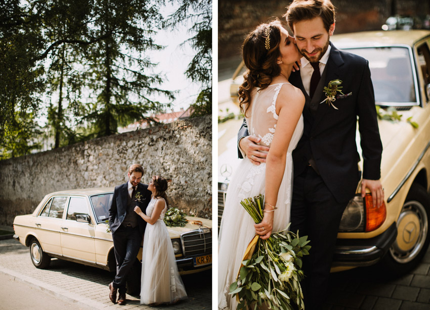 sesja ślubna z autem